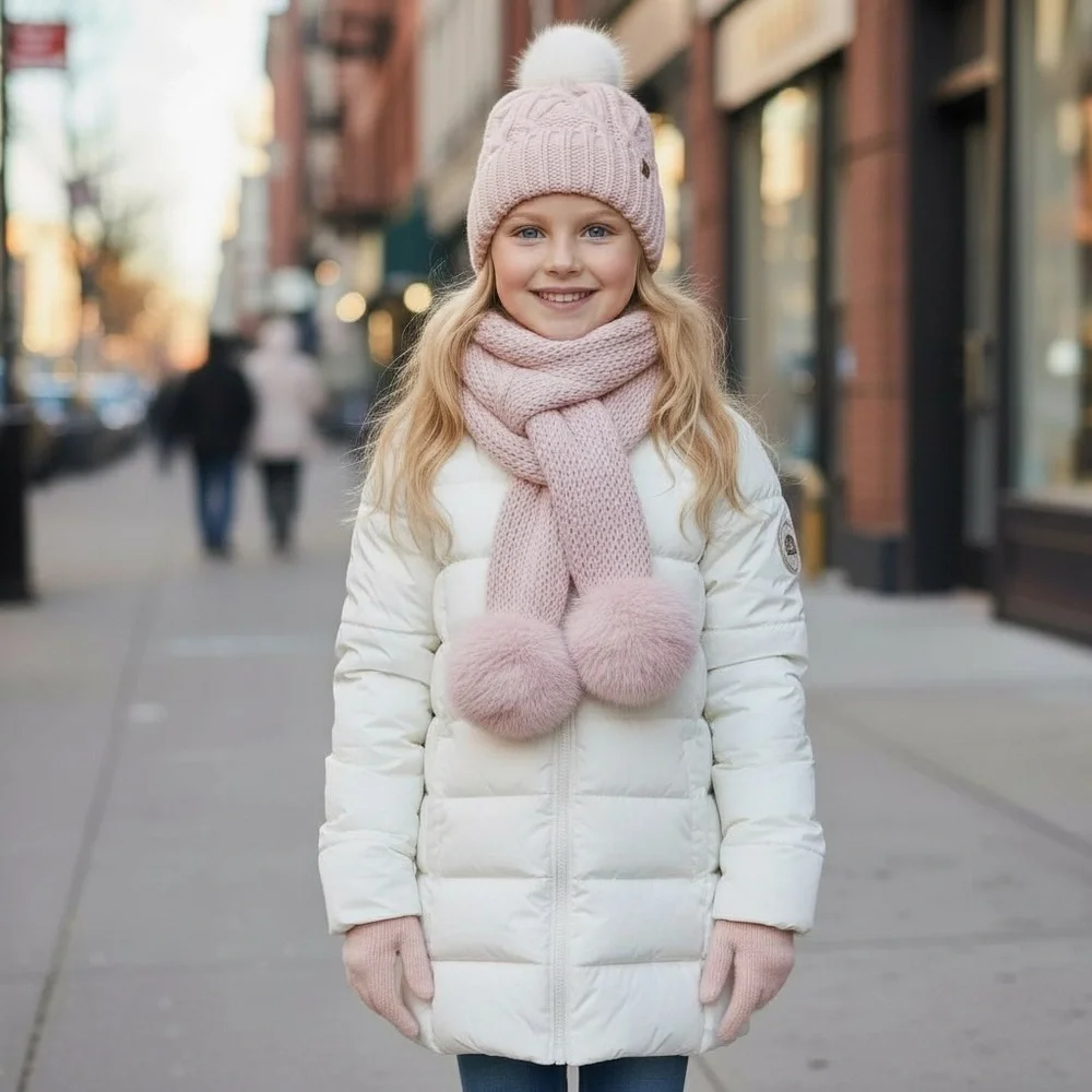 NWT Love 2 Design Girls Cozy Pink Knit Hat, Scarf &‎ Gloves Set